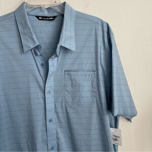 Travis Mathews Striped Stretch Performance Short Sleeve Button Up Shirt